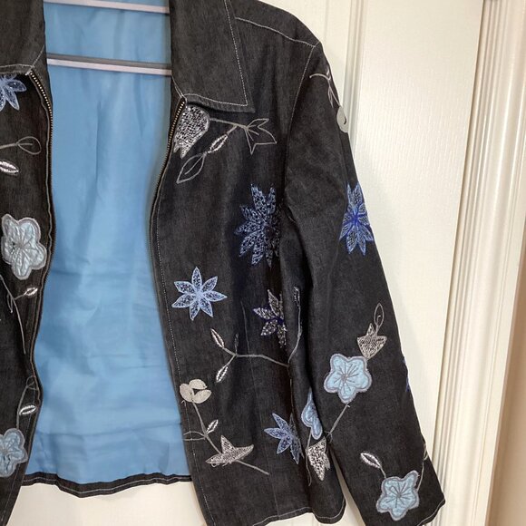 Women's Embroidered Beaded Black Jacket Front Zip Fully lined Western Cowgirl - Picture 4 of 7